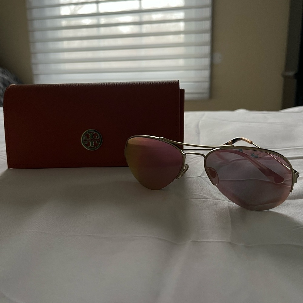 Tory Burch Gold Frame Sunglasses with Pink Lenses